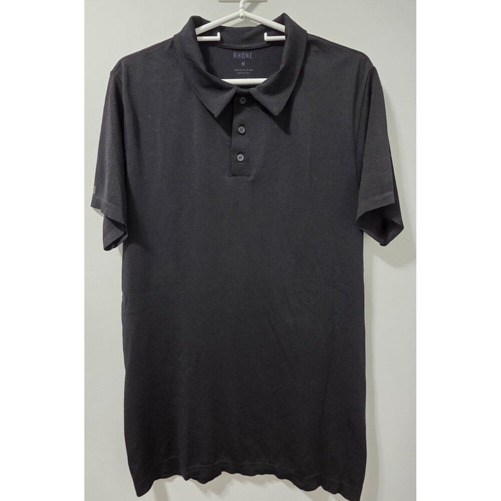 Rhone Polo Shirt Mens Medium Black Performance Stretch Short Sleeve Golf